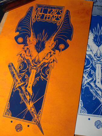 Silkscreen poster on hand-dyed paper.